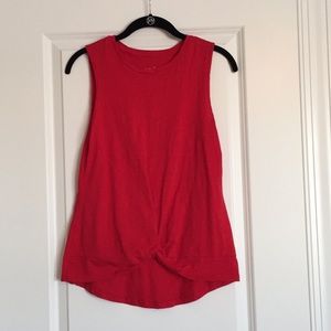 Red tank with faux tied bottom